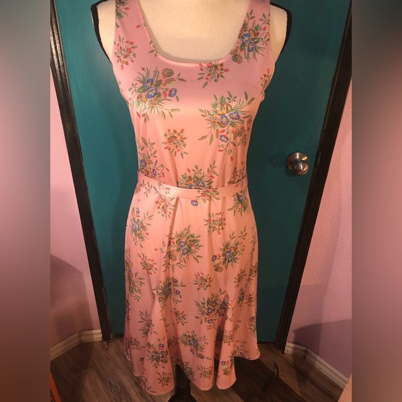 Vintage Baby Pink Floral Sleeveless Belted DressSize S/M - Picture 10 of 16